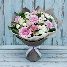 Букет цветов из:  Герберы, Альстромерии и Хризантемы в Прогрессе