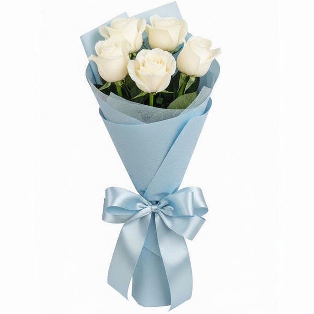 Букет 5 Белых роз Проуд в Прогрессе