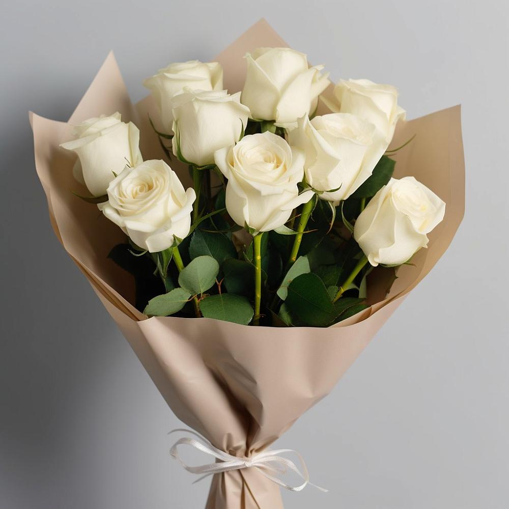 Букет 9 Белых роз Эдлесс Лав в Прогрессе