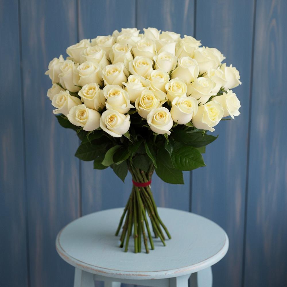 Букет 51 Белая роза Эдлесс Лав в Прогрессе