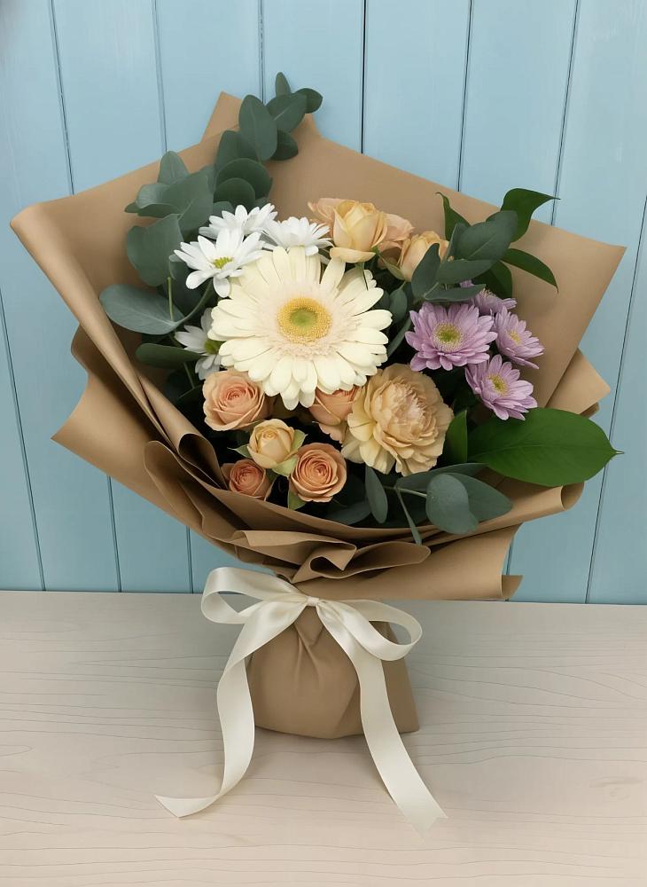 Букет цветов из: Герберы и Хризантемы в Прогрессе