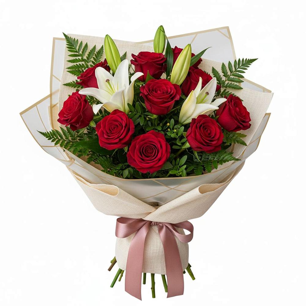 Букет цветов из: Лилии и Розы в Прогрессе