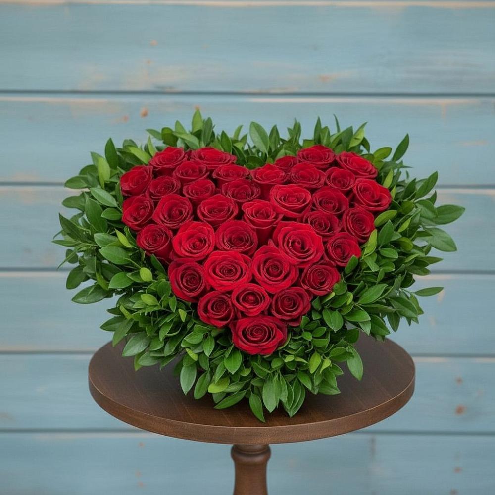 Цветочная композиция из Розы в виде сердца в Прогрессе