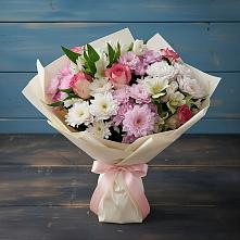 Букет цветов из:  Хризантемы, Альстромерии и Розы в Прогрессе