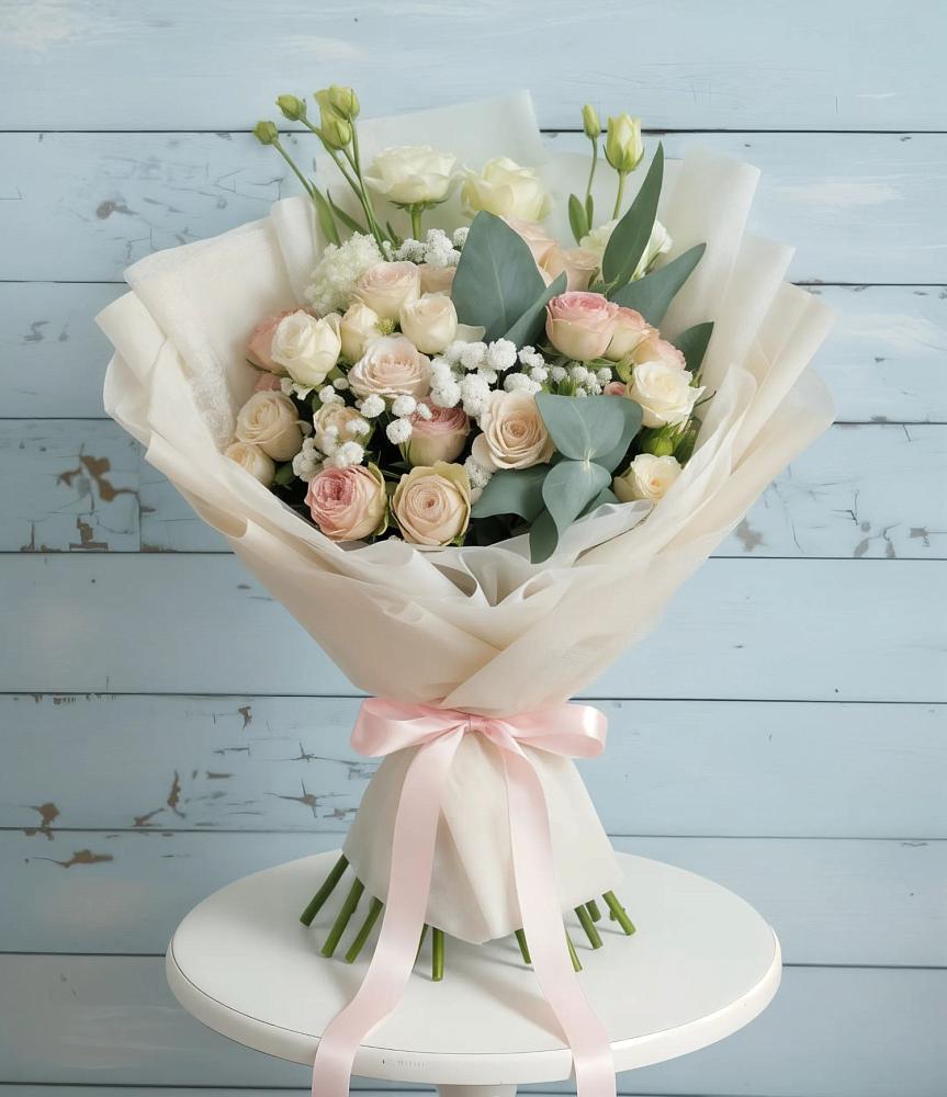 Букет цветов из: Розы и Лизиантусы в Прогрессе