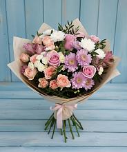 Букет цветов из:  Хризантемы, Розы и Альстромерии в Прогрессе