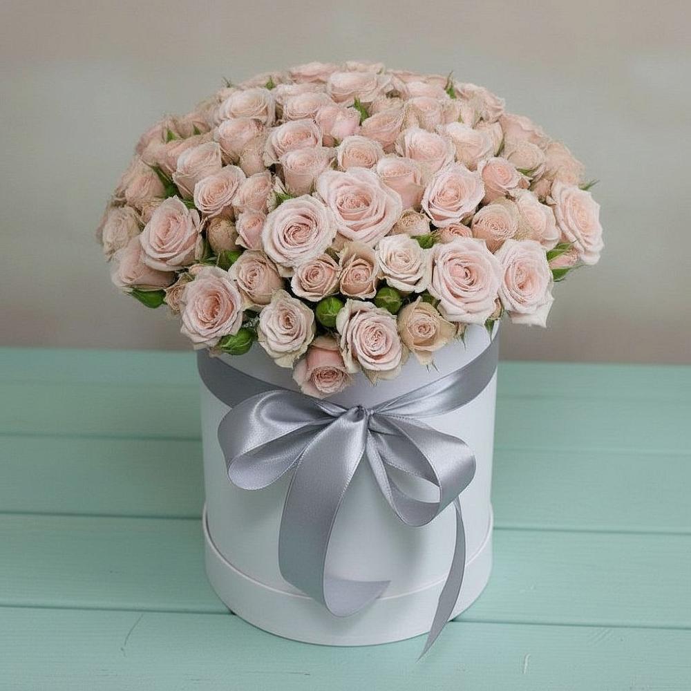 Цветочная композиция из Розы в шляпной коробке в Прогрессе